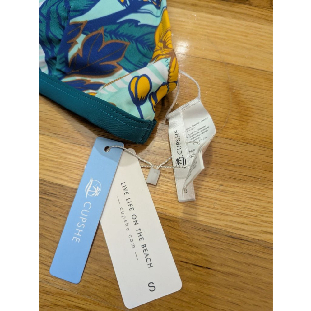 Cupshe Teal Yellow Floral Triangle Bikini Top Small - Picture 8 of 8